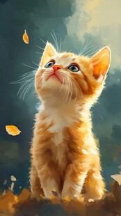 仰望落叶的可爱小橘猫
