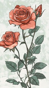 复古风两枝娇艳红玫瑰