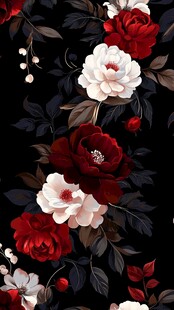 黑底红白花卉图案设计