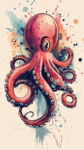 水彩风格可爱章鱼插画
