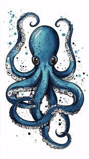 蓝色章鱼插画 动感笔触