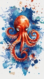 水彩风可爱章鱼插画