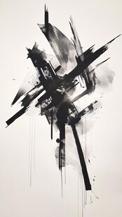黑白抽象水墨笔触艺术画