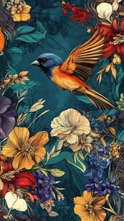 飞鸟繁花的绚丽图案世界
