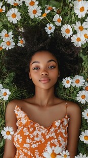 少女躺于雏菊间的惬意时刻