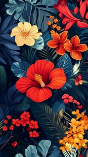 热带花卉植物绚丽插画