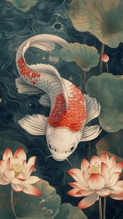 锦鲤戏荷图