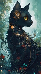 奇幻黑猫 森林中的机械精灵