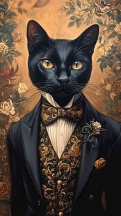 优雅黑猫绅士的复古装扮