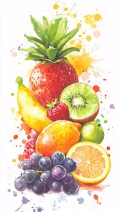缤纷水彩水果堆叠图