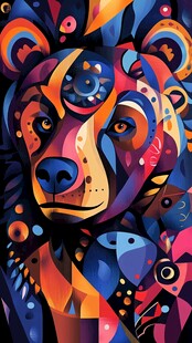 彩色几何风熊的艺术插画