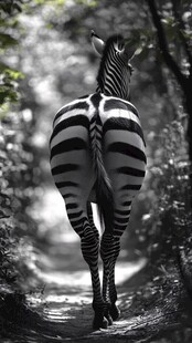 斑马漫步林间背影