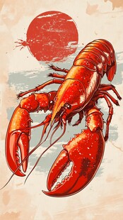 红色大龙虾与复古背景图