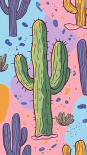 手绘多彩仙人掌图案背景