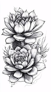 黑白手绘多肉植物插画