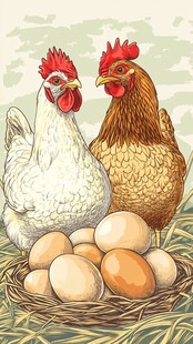 母鸡与蛋的温馨画面