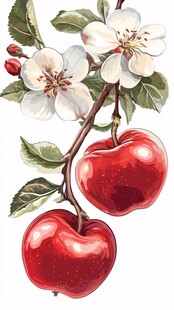 红苹果与绽放的苹果花