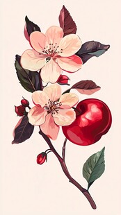 枝头繁花红苹果的美景