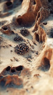 沙滩上的沙球与忙碌小螃蟹