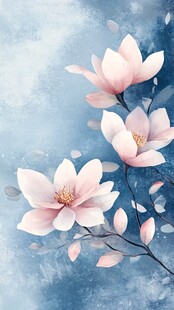 梦幻蓝底绽放的柔美玉兰花