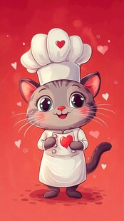 可爱猫咪厨师送爱心
