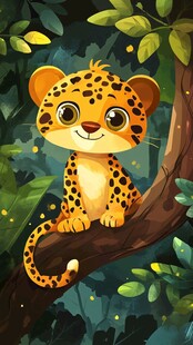 可爱小豹栖于繁茂树枝间