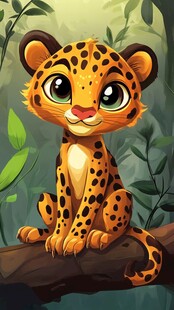 可爱小豹子坐于林间枝头