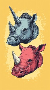双色犀牛头像插画图案
