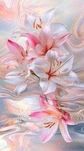 梦幻粉色百合花水中倒影