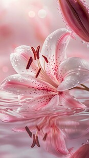 水中绽放的粉色百合花