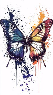 彩色泼墨蝴蝶艺术插画