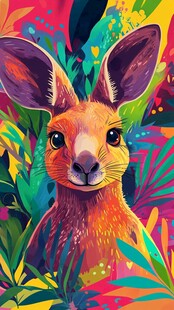 彩色丛林中的可爱袋鼠