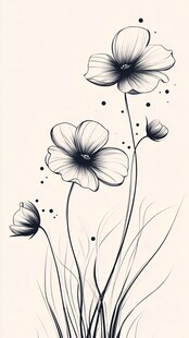 简约黑白花卉插画
