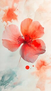 水彩绘就的娇艳红色花朵