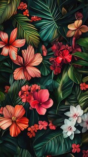 热带花卉植物绚丽插画