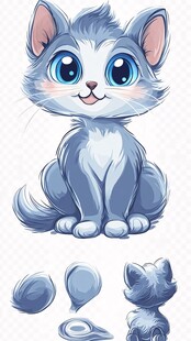 可爱蓝猫卡通形象及部件