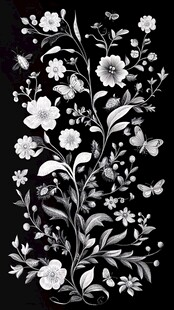 黑白花卉蝴蝶装饰图案