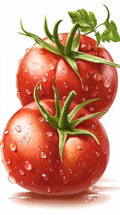 新鲜带水珠的双颗红番茄