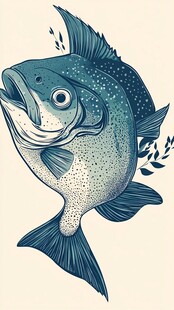 手绘蓝绿色斑点大鱼插画