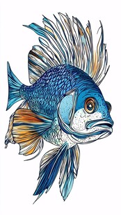 蓝色花纹鱼插画