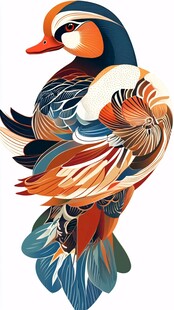 绚丽多彩鸳鸯插画