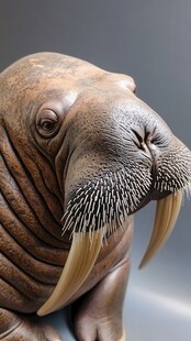 逼真海象雕塑特写