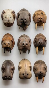 各式海象头标本展示