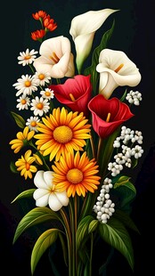 缤纷花卉组合插画