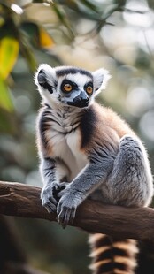 环尾狐猴坐枝头