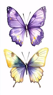 水彩绘双色蝴蝶图案