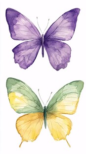 水彩绘双色蝴蝶插画