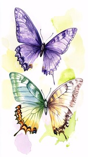水彩绘双蝶 梦幻色彩美