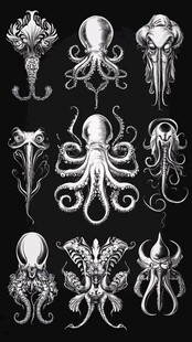 复古风海洋章鱼插画集合