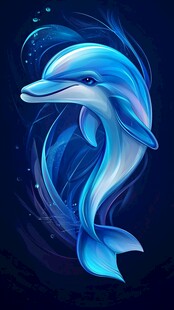 梦幻蓝色海豚艺术插画